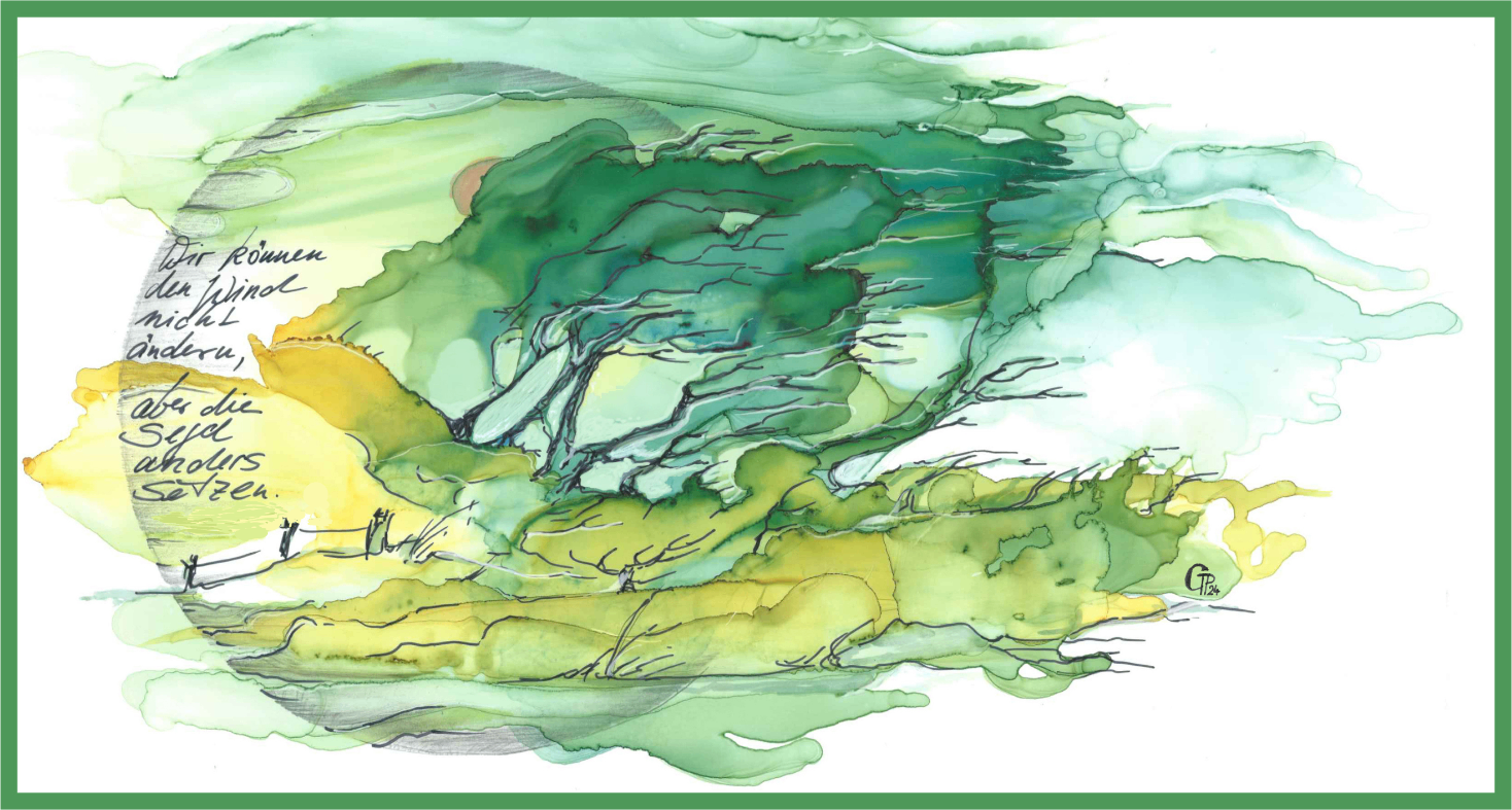 Gegen den Wind — Alcohol Ink und Fineliner auf Yupo