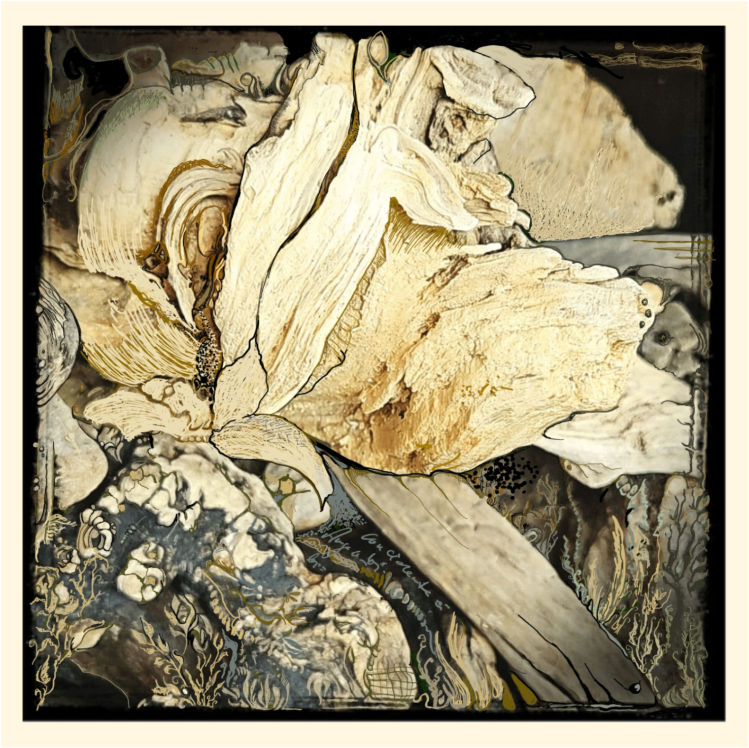 Holzgeschichte — Digitale Zeichnung auf Foto, Mixed Media